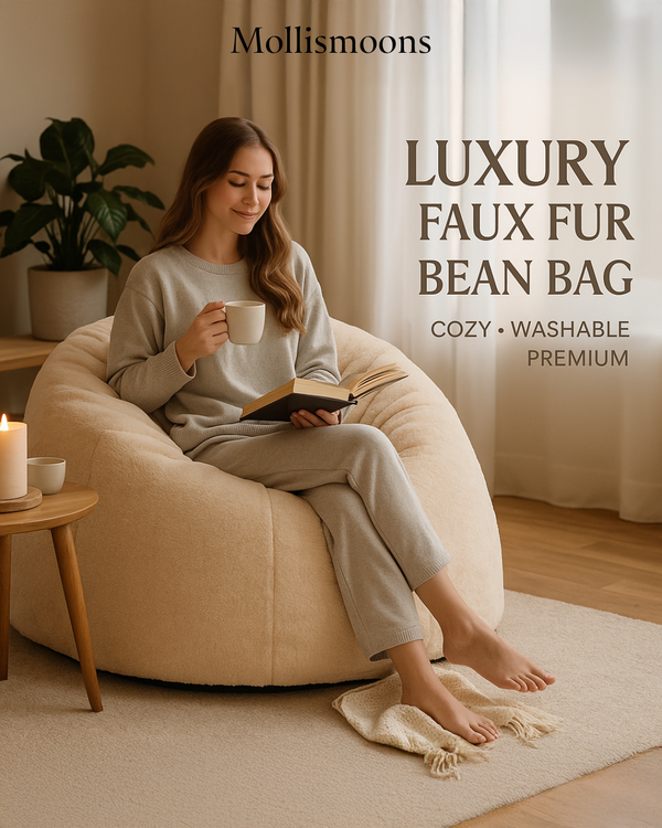 Mollissmoons Luxury Faux Fur Bean Bag – Washable, Super-Soft, Premium Comfort (XXL/XXXL/Jumbo) ivory
