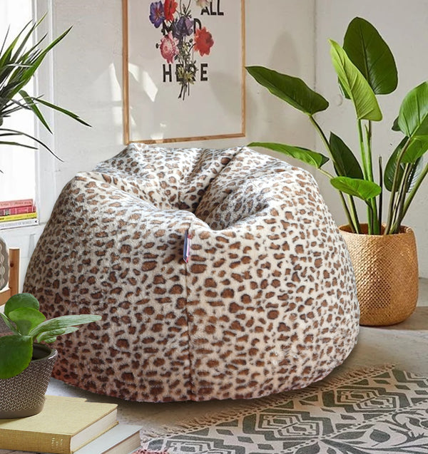 Mollismoons Bean Bag Chair/Animal Printed XXXL Size/Premium Luxury Fur Bean Bag Furry/Washable / 6 Month Warranty/for Adults & Kids Limited Addition Stock (Snow Leopard Print)