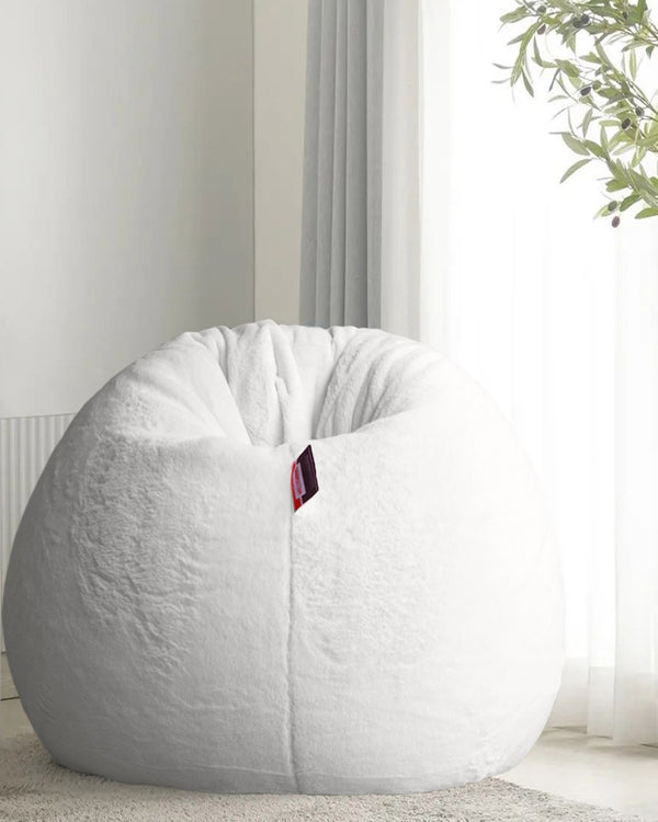 Fur Bean bag Chair Luxury & Cozy Bean bag Premium Best For Adults & kids Round & teardrop Shape (XXXL size/Washable/White color)