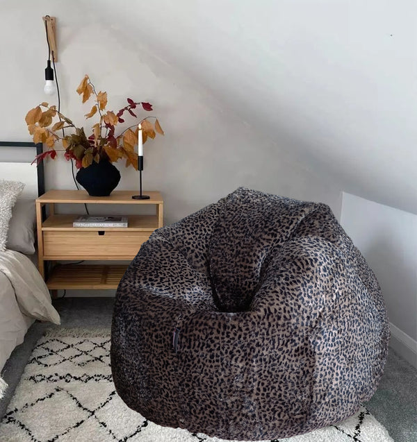 Mollismoons Bean Bag Chair/Animal Printed /Premium Luxury Fur Bean Bag Furry/Washable / 6 Month Warranty/for Adults & Kids Limited Addition Stock (Dark Leopard Print)