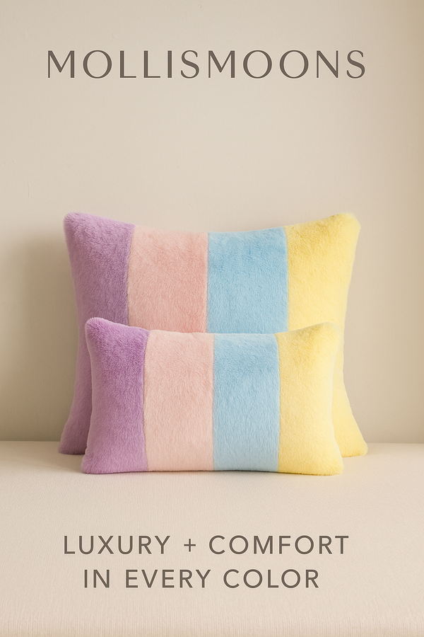Mollismoons Luxury Decorative Cushions throw pillow Pastel Faux-Fur Filled Cushion – Ultra-Soft, Washable, Hidden Zipper (16×16 & 16×24)