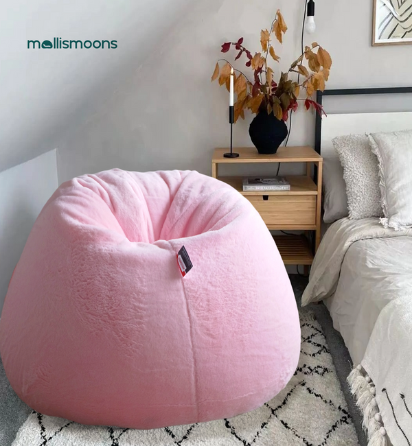 Fur Bean bag Luxury & Cozy Bean bag Premium Best For Adults & kids Round & teardrop Shape (XXXL size/Washable/Pink color)