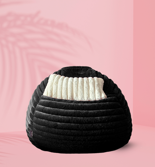 Mollismoons Fur bean bag chair jumbo size black color for adults /stripes pattern/ luxury/cozy.comfy