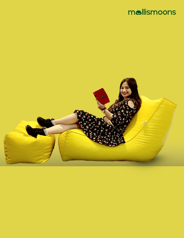 Mollismoons Bean Bag Lounger Bean bags Chair bean Bag With Footrest sofa Yellow Color