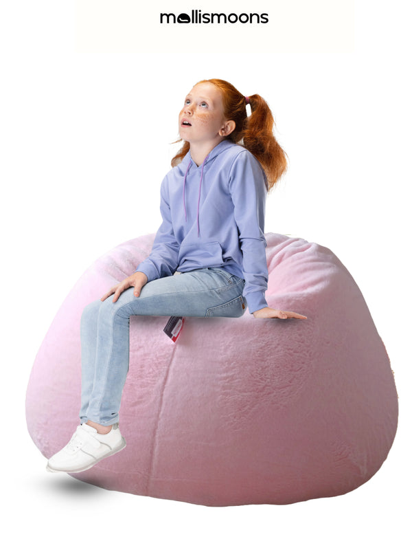 Fur Bean bag Luxury & Cozy Bean bag Premium Best For Adults & kids Round & teardrop Shape (XXXL size/Washable/Pink color)