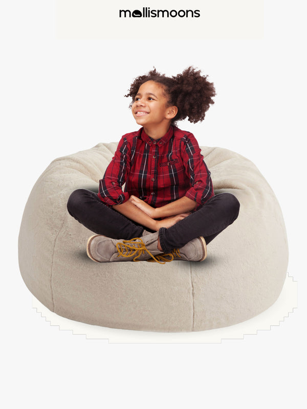 Fur Bean bag Chair Luxury & Cozy Bean bag Premium Best For Adults & kids Round & teardrop Shape (XXXL size/Washable/Ivory color)