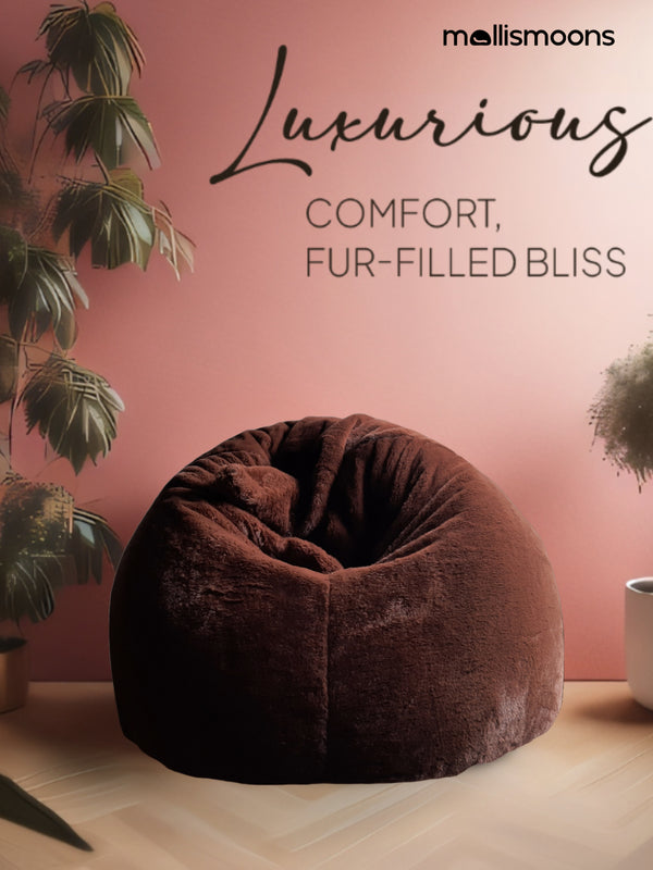 Top 10 Bean Bag Brands in India : Mollismoons Fur Bean bag Luxury & Cozy Bean bag Premium Best For Adults & kids Round & teardrop Shape (XXXL size/Washable/Coffee Browncolor)