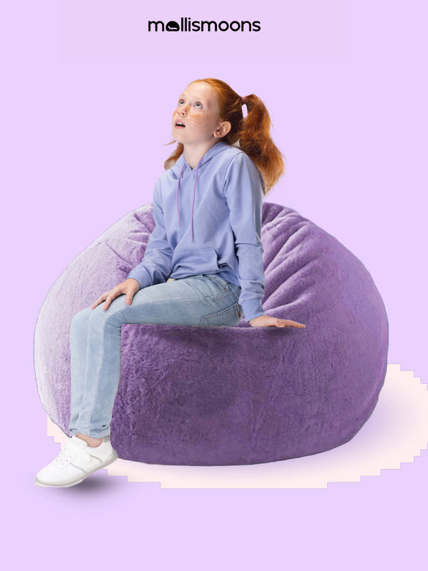 Fur Bean bag Chair For Girls Furry Luxury & Cozy Bean bag Premium Best For Adults & kids Round & teardrop Shape (XXXL size/Washable/Purple color)