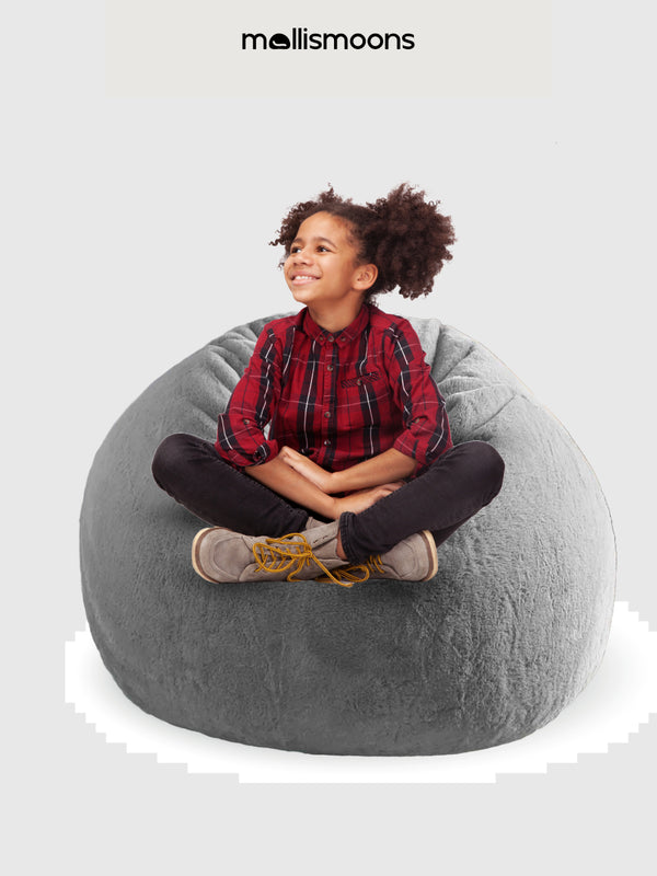 Fur Bean bag Chairs Luxury & Cozy Bean bag Premium Best For Adults & kids Round & teardrop Shape (XXXL size/Washable/Grey color)