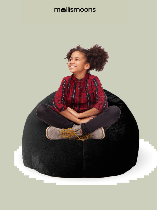 Fur Bean bag Luxury & Cozy Bean bag Premium Best For Adults & kids Round & teardrop Shape (XXXL size/Washable/Black color)