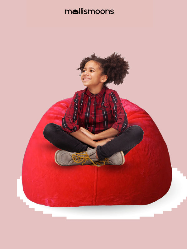 Bean bag Chair Furry Luxury & Cozy Bean bag Premium Best For Adults & kids Round & teardrop Shape (XXXL size/Washable/Red color)