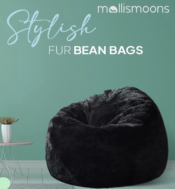 Fur Bean bag Luxury & Cozy Bean bag Premium Best For Adults & kids Round & teardrop Shape (XXXL size/Washable/Black color)