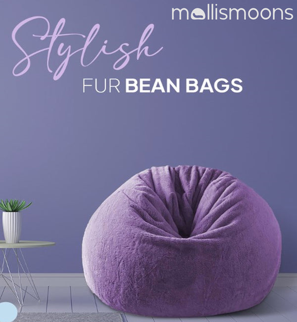 Fur Bean bag Chair For Girls Furry Luxury & Cozy Bean bag Premium Best For Adults & kids Round & teardrop Shape (XXXL size/Washable/Purple color)