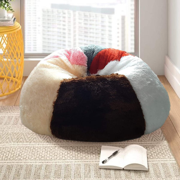 Mollismoons Fur Bean Bag Sofa Multi Colored bean bag for adults bean bag cover without beans